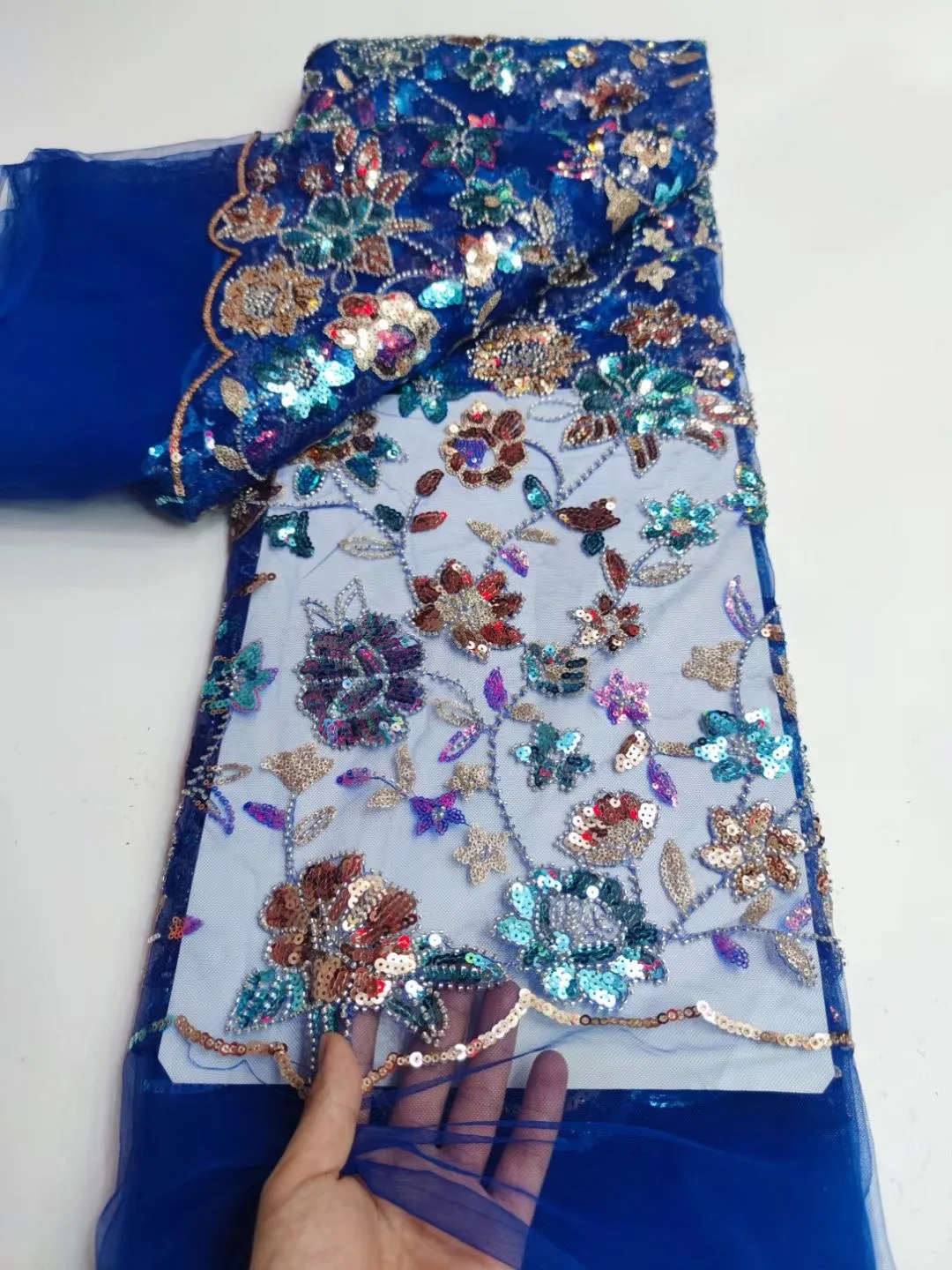 

Royal Blue Luxury African Sequin Lace Fabric 2022 French Net Handmade Beaded 3D Embroidery Nigerian Wedding Party Tulle Lace