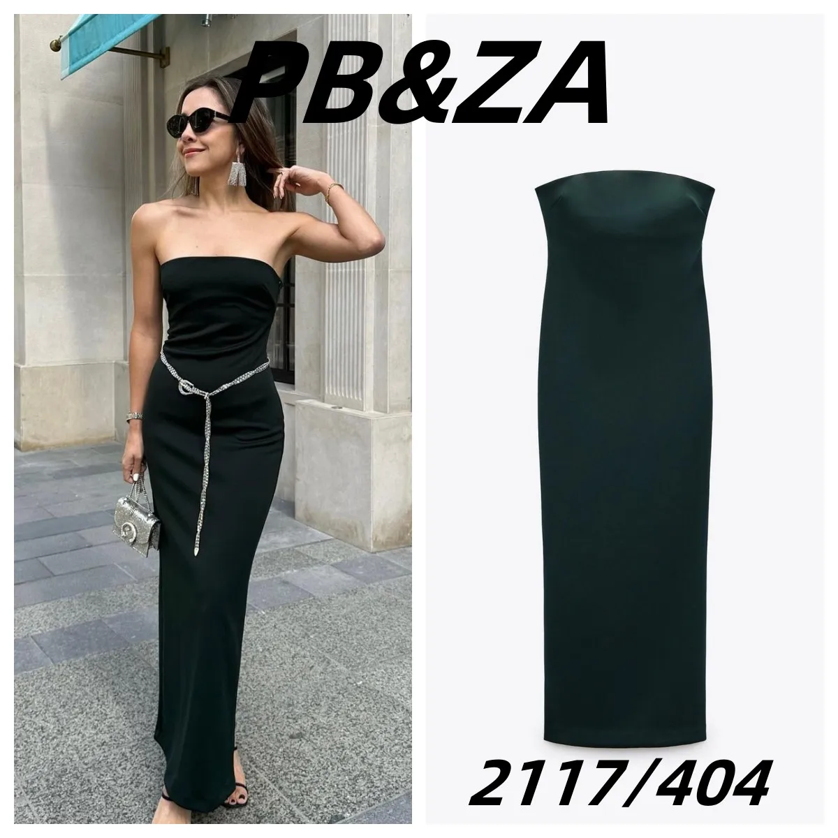 

PB&ZA 2023 summer new women's clothing strapless design straight mid-length split dress 2117404