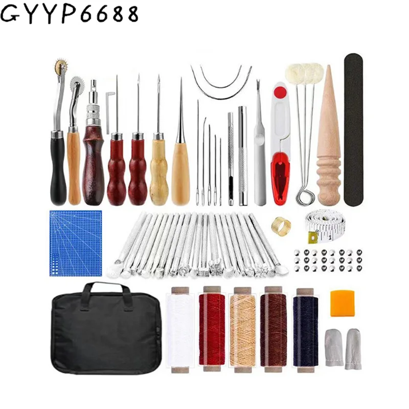 Handmade Leather Craft Tool Suit Hand Sewing Stitching Punch Carving Work Saddle Groover Set Professional DIY Accessories Box