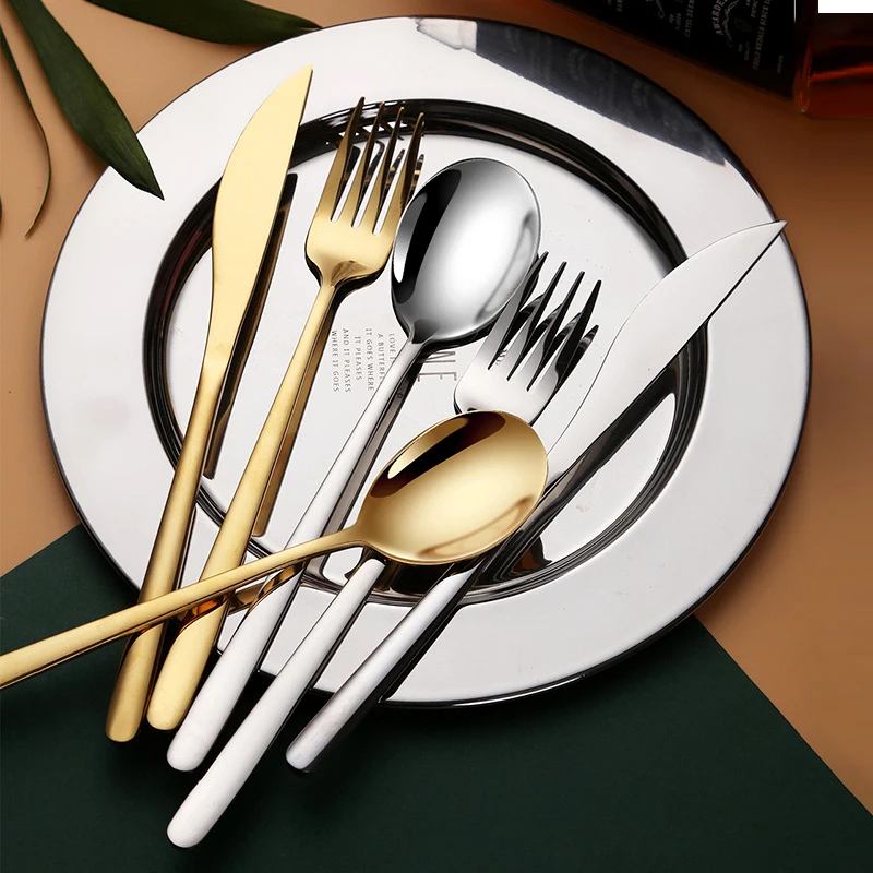 

Portable Dinnerware Mirror Golden Stainless Steel Cutlery Set Fork Knife Spoon Tableware Set Flatware Set Coffee Tea Spoon
