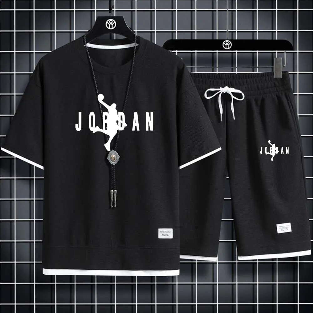 Summer Popular Men's T-shirt+Shorts Suit Men's Sports Suit Brand Printing Casual Fashion Short-sleeved T-shirt Set Men Clothing