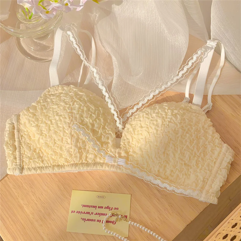 

Japanese Girl Sexy Thin Triangle Bra For Women Wireless Lingerie Underwear Sweet Bralette Gather Lace Cute Girls Underwear