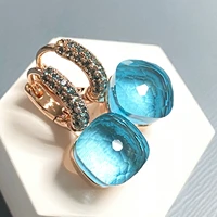 pomellato earrings inlay blue topaz zircon 30colors crystal earrings rose gold plated amethyst fashion jewelry for women