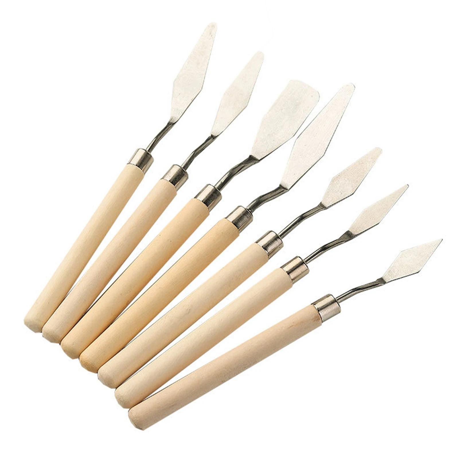 

7pcs Mixing Scraper Oil Painting Spatula Set Student Handheld Palette Cutter Teacher Stainless Steel Blade Wooden Handle Artist