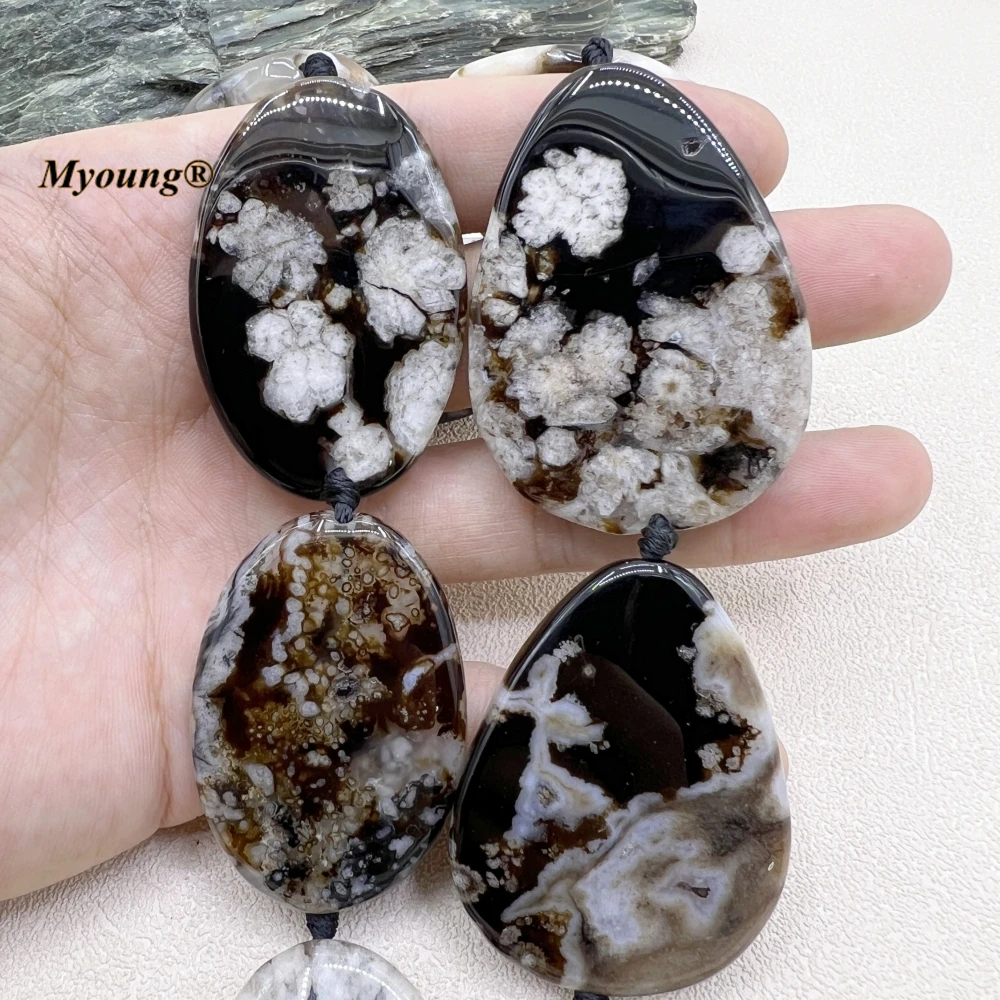 

Large Oval/Waterdrop Shape Black Sakura Cherry Agates Crystal Quartz Slice Pendant Beads MY230801
