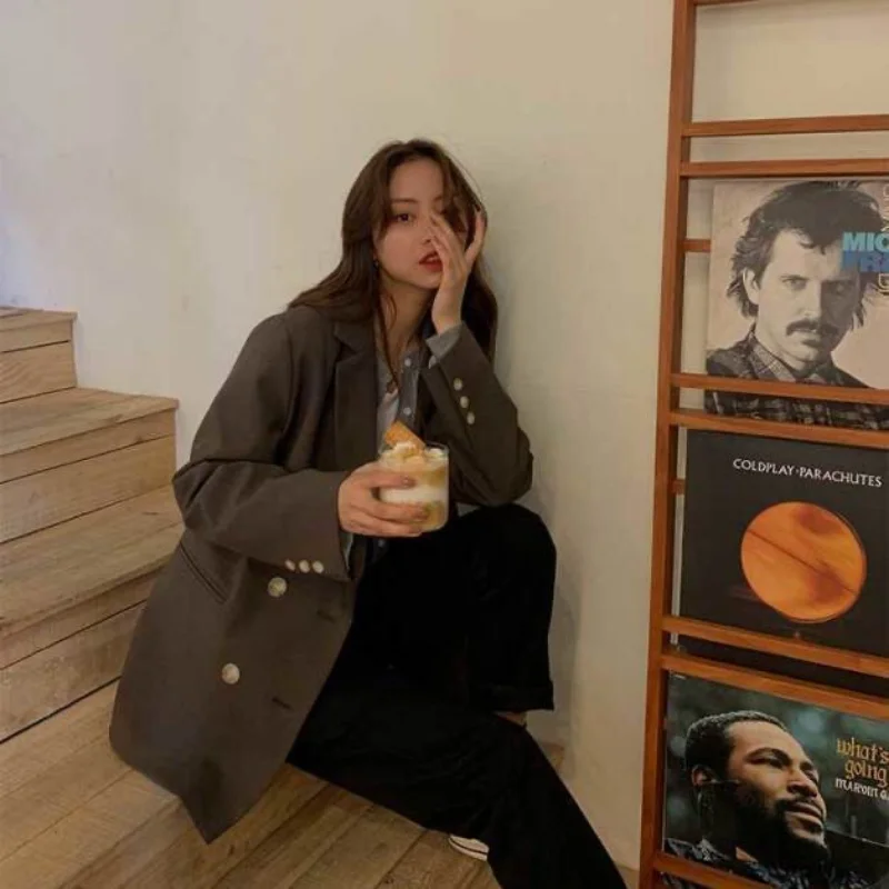 Blazer for Women Spring and Autumn 2023 Retro Temperament Solid Color Jacket Women Blazers