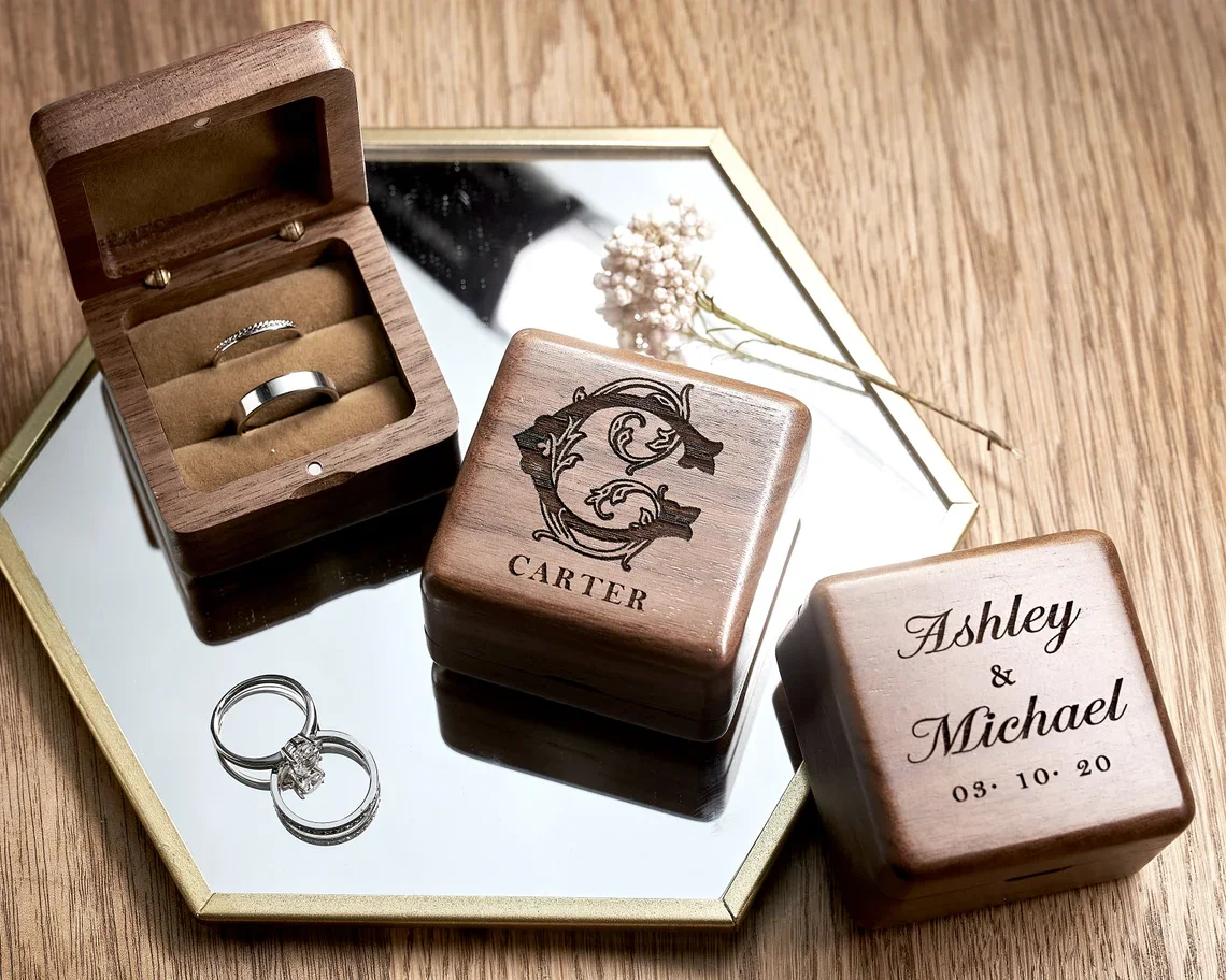 

Коробка для обручального кольца квадратная деревянная коробка для обручального кольца для свадебной церемонии коробка для обручального кольца Подарок на годовщину