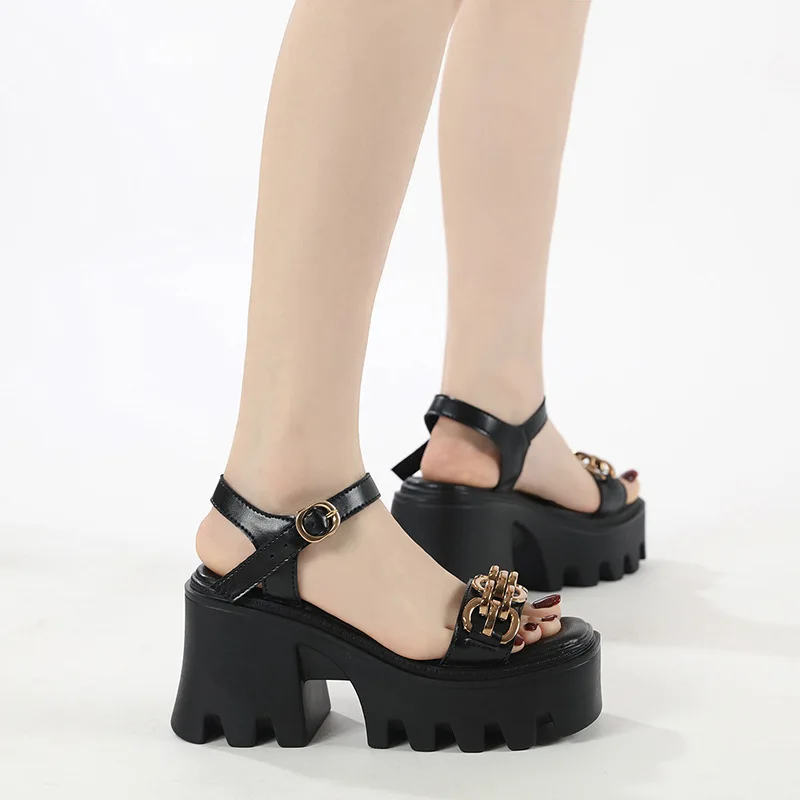 CICIYANG High Heel Sandals Chain Women Shoes Summer 2023 New Square Head Open-toed Roman Women's Platform Sandals Personality