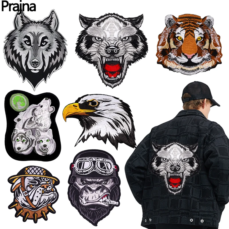 

Large/Embroidery Patch Wolf Eagle Monkey Patch Iron On Patches For Clothing DIY Punk Back Patches On Clothes Jeans Sew Applique