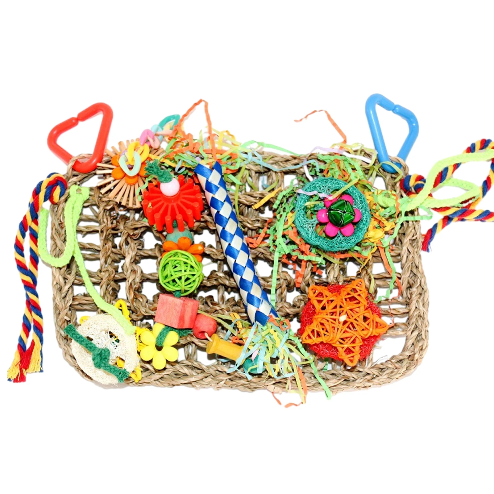 

Interactive Play Hanging Cushion Biting Climbing Net Colorful Hammock Foraging Wall Seaweed Woven Swing Workmanship Bird Toys
