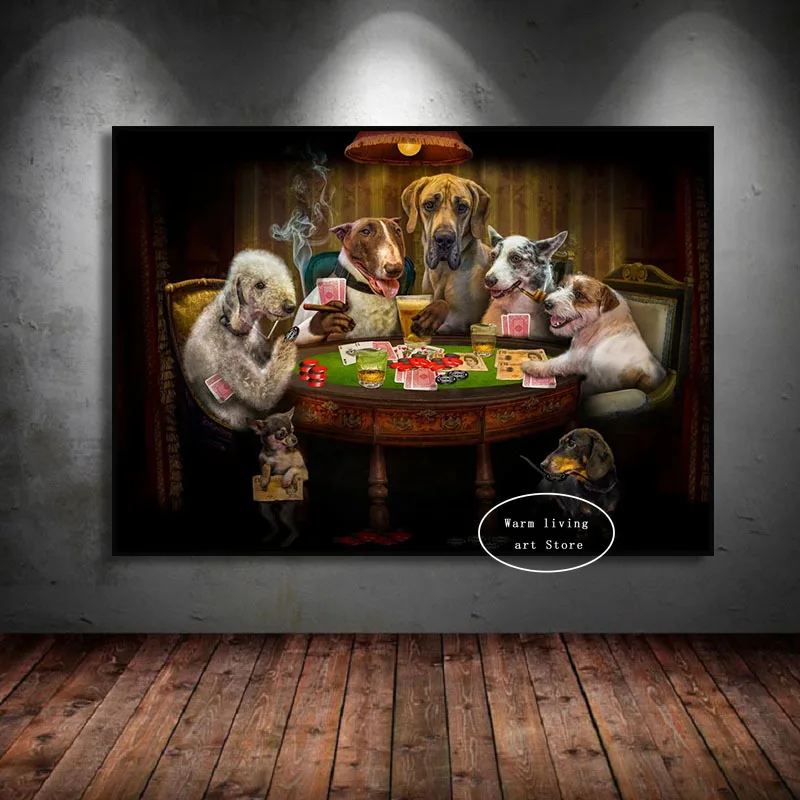 Забавный стиль бульдог собаки играют в бильярд карты для курения сигары