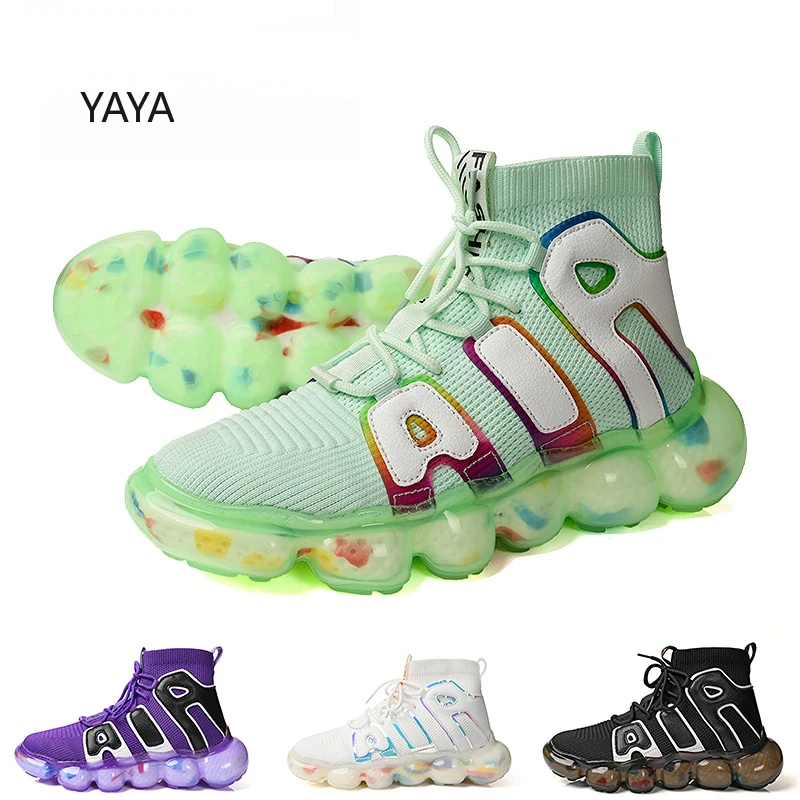 2023 New men's shoes Casual sneakers High top air basketball tennis lace-up teen socks shoes Light breathable running pair shoes