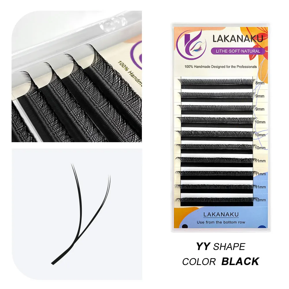 

LAKANAKU YY Shape Black Brown Eyelashes Extensions Two Tip Lashes C/D Curl High Quality Idividual Lash