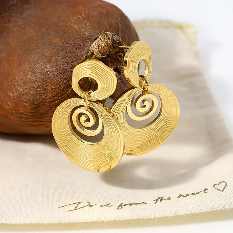 

European and American Bread Texture 18K Gold-Plated Stainless Steel Ring Earrings