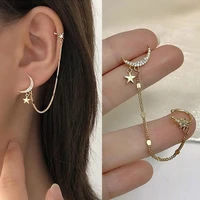 fashion gold color moon star ear bone clip earrings for women 2022 new cute long tassel romantic crystal wedding jewelry as gift