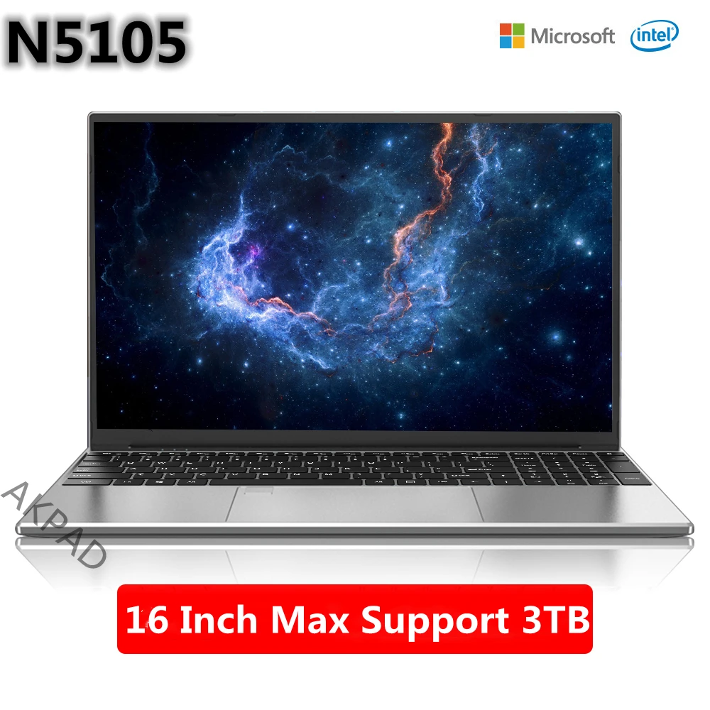 Leptop 16 Inch Intel Laptop 12th N5105 Windows 10 11 Pro  Ram 12GB Rom Max 3TB SSD Computer 2.4G 5G Wifi Bluetooth Gaming Laptop