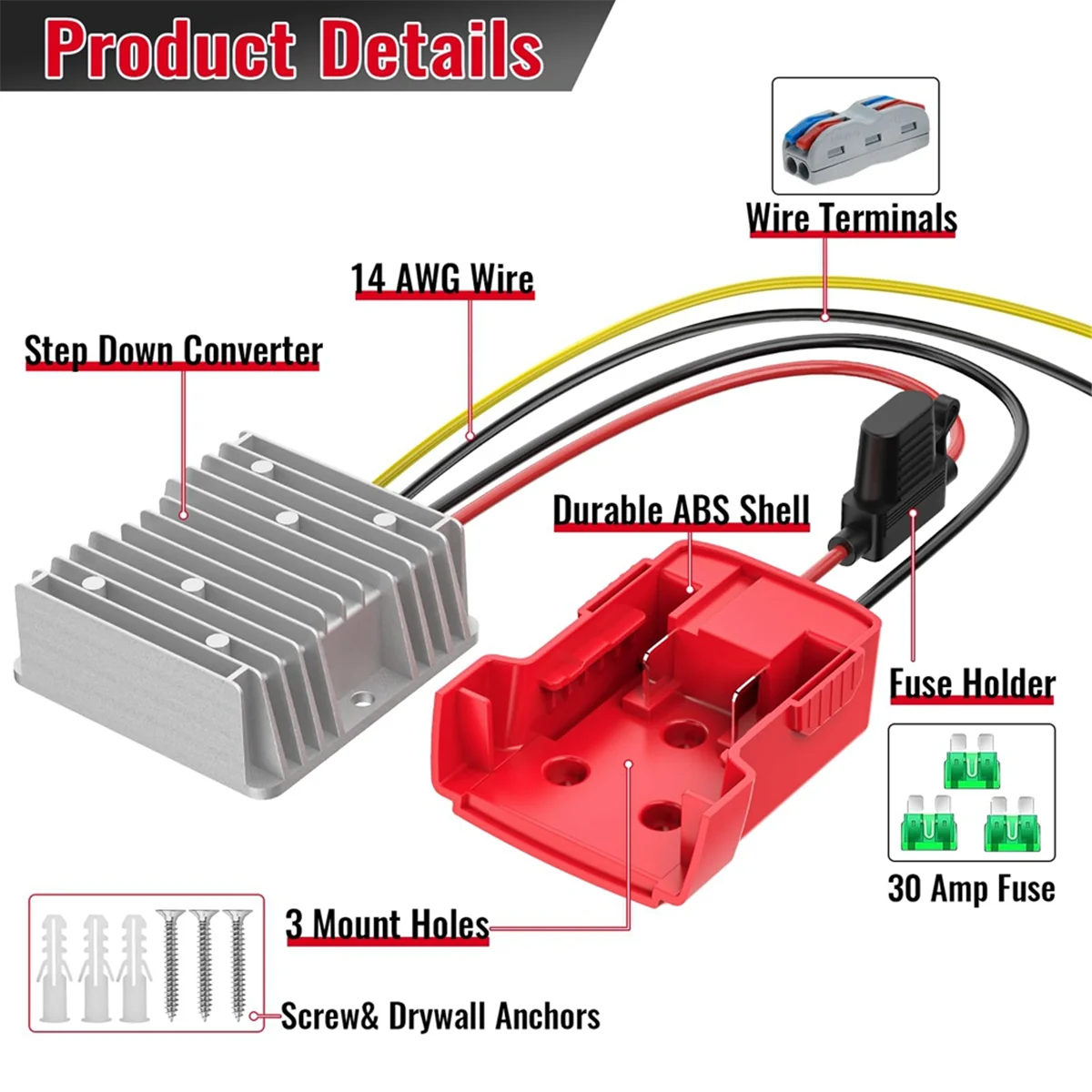 Понижающий преобразователь 18 в 12 В для аккумулятора Milwaukee M18 Power Wheels DC 20A 240 Вт