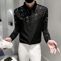 luxury star printed mens shirts korean fashion slim long sleeve casual shirt social party dress tops streetwear male clothing