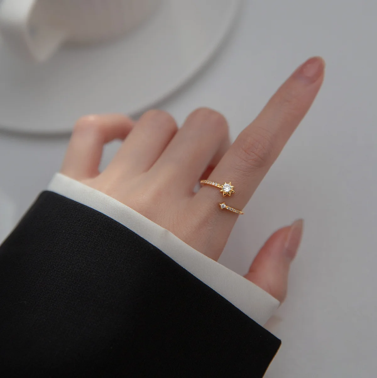 Регулируемые кольца из стерлингового серебра 925 пробы с цирконием и звездами для