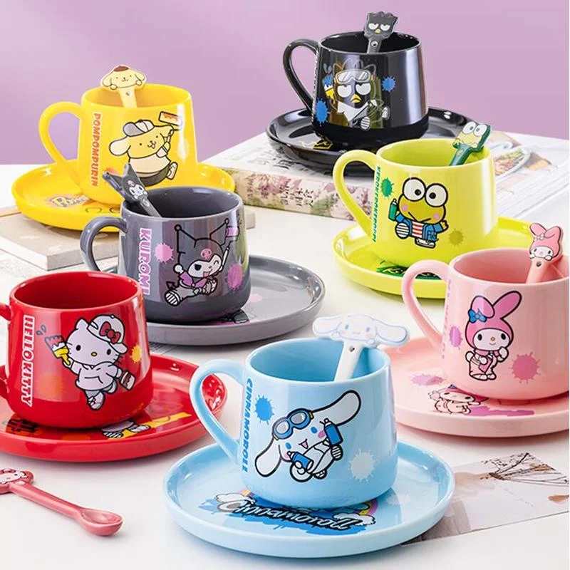 

My Melody Cinnamoroll Kuromi Purin Dog Sanrioed милый набор тарелок из искусственного аниме Kawaii послеобеденный чай кружка с ложкой