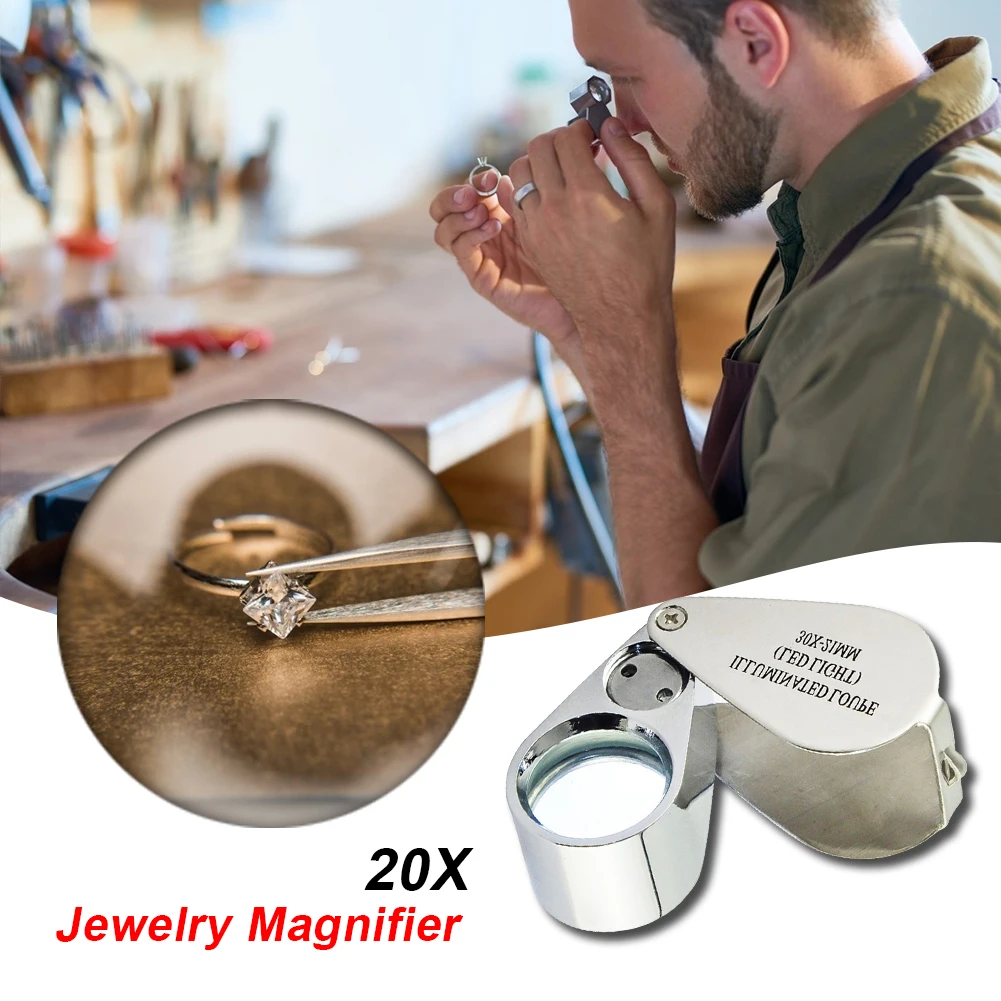 

Jewelers Eye Loupe Jewelry Magnifier 20X LED Lights Stamps Coins Antiques for Elderly People Easily Reading Supply