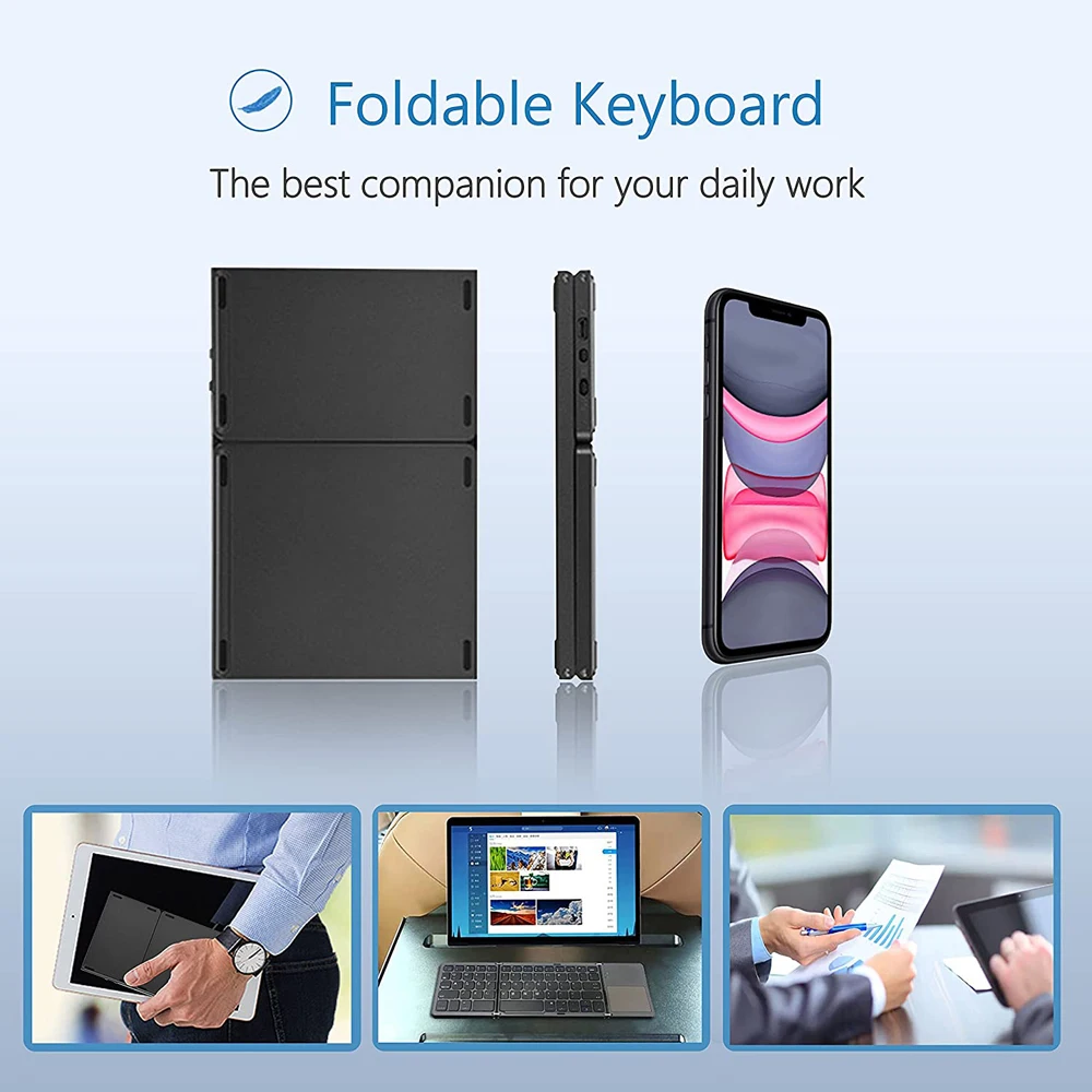 New Portable Mini Three Folding Bluetooth Keyboard Wireless Foldable Touchpad Keypad for IOS Android Windows ipad Tablet images - 6