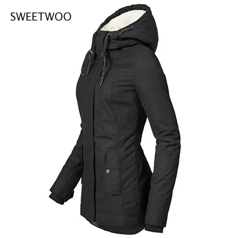 Cotton Padded Jacket Black Women Solid Hood Fur Warm Winter Coat  S-4Xl Office Ladies Retro Causal Loose Parkas Outwear