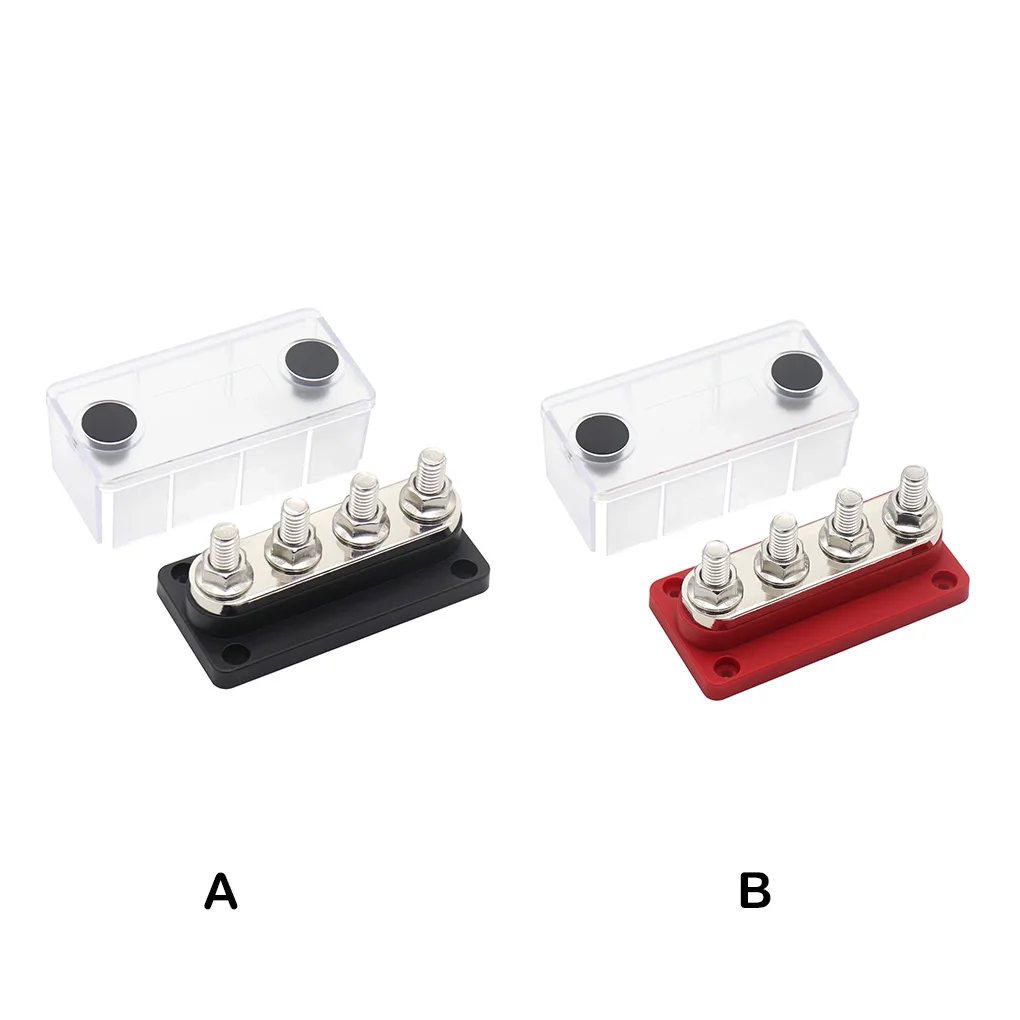 

Power Distribution Block Bus Bar Portable M8 M10 4-Way Terminal Studs 48VDC Car Boat High Current Wiring Stud Black