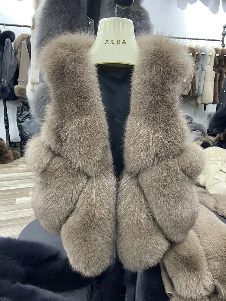 

100% Full Pelt Real Fox Fur Vest Women's Girl's Casual Classic Coffee Khaki Color Natural Fox Fur Waistcoat