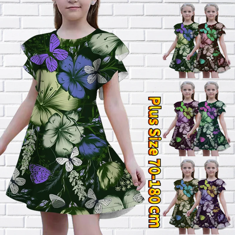 

Новинка лета 2023, дизайнерская свободная модная юбка большого размера с принтом, Повседневное платье принцессы, Юбка До Колена с круглым вырезом для девочек