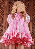 hot maid selling sissy pink satin dress role play dress customization