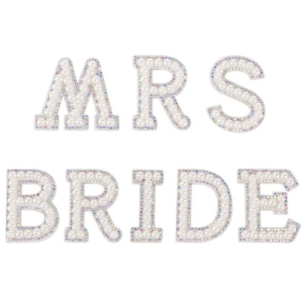 

3D Handmade Pearl Bead Letter Patch Rhinestone MRS/BRIDE Applique For DIY Weeding Dress Garment Hat Decoration L0722