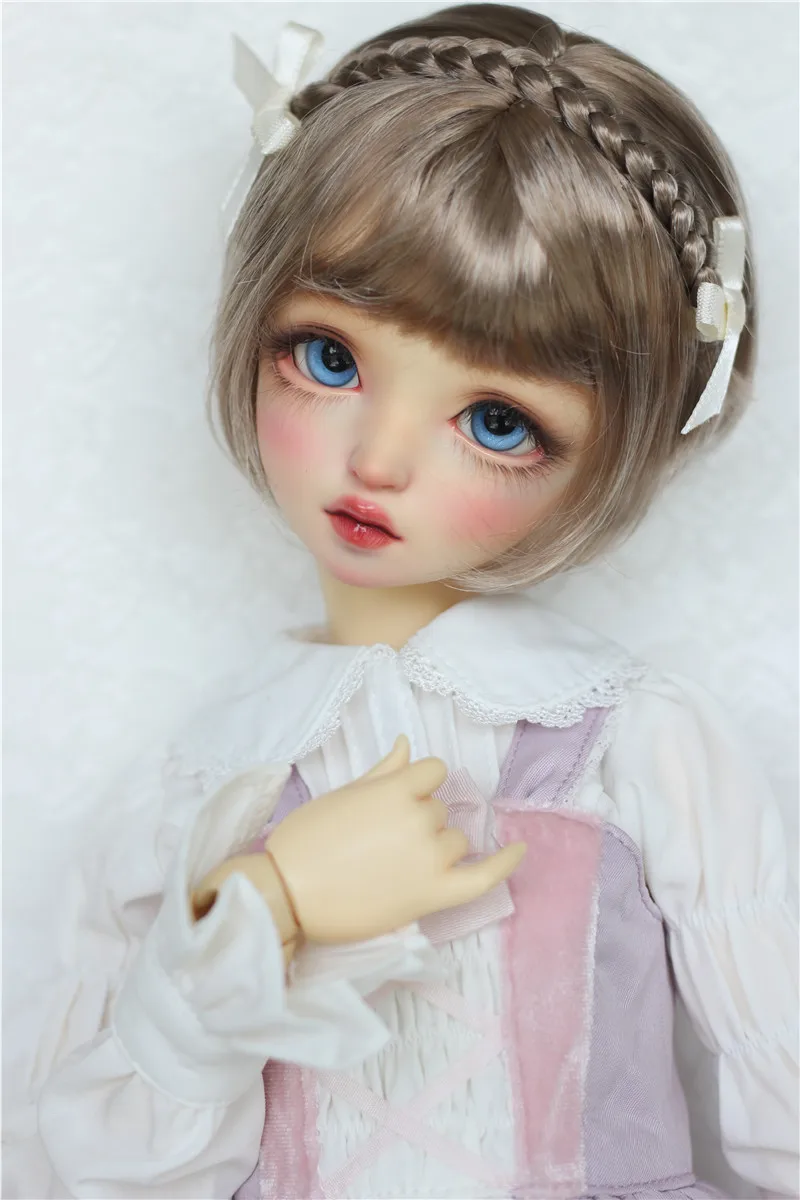

BJD wig soft silk braid mushroom heads with ribbon 6 points 4 points giants baby 3 points milk silk