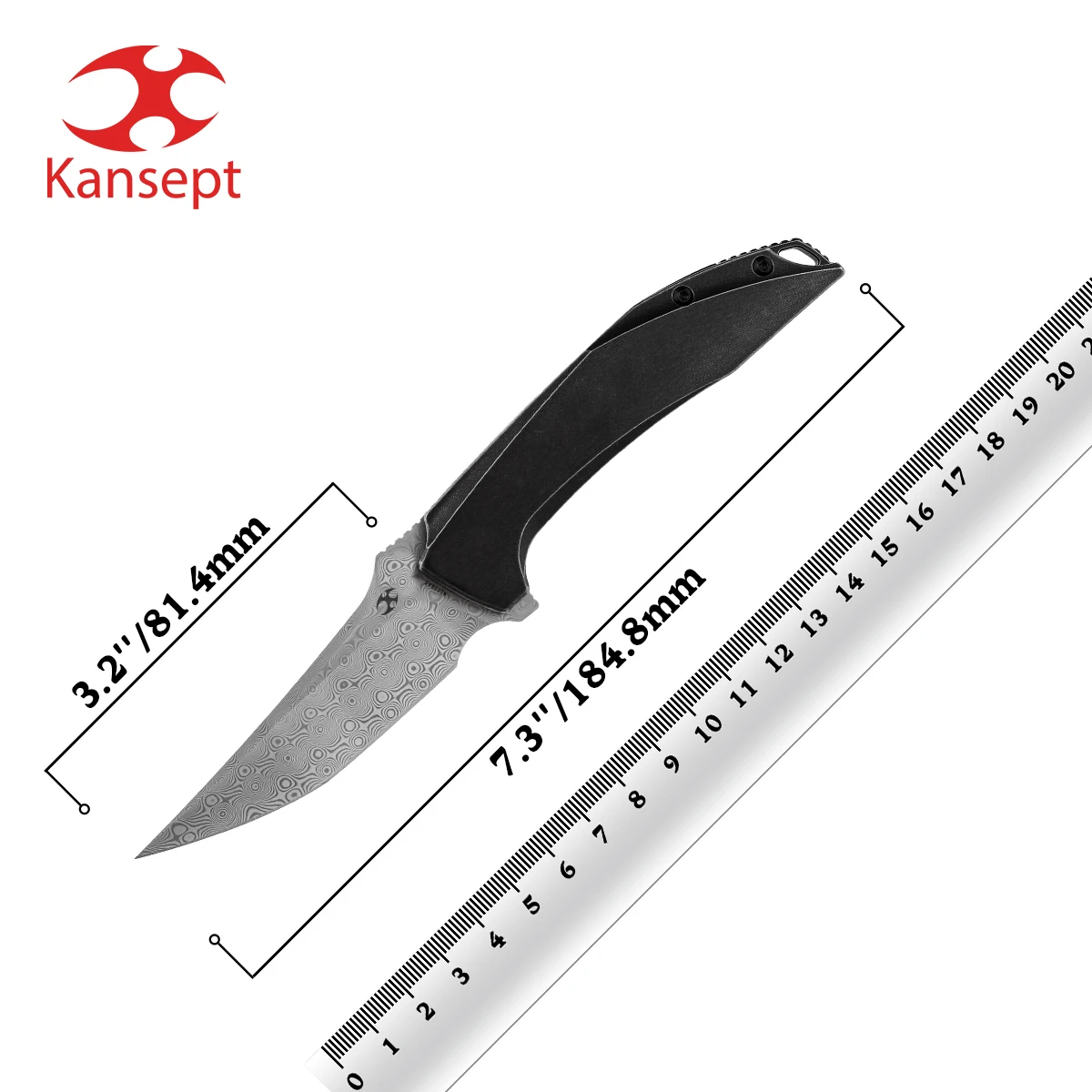 Фото Складные ножи Kansept K1056 Baku Damascus/CPM-S35VN с лезвием из стали CPM-S35VN и рукоятью с инкрустацией из титана и микарты/тимаскуса, разработанные Грегом Шобом. №1