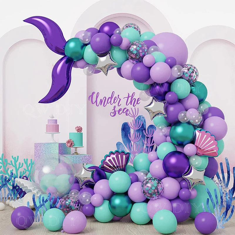 

Новинка 133 шт. пурпурные украшения для дня рождения в виде русалки, надувные шары из латекса для девочек, украшения для свадьбы, крещения, дет...