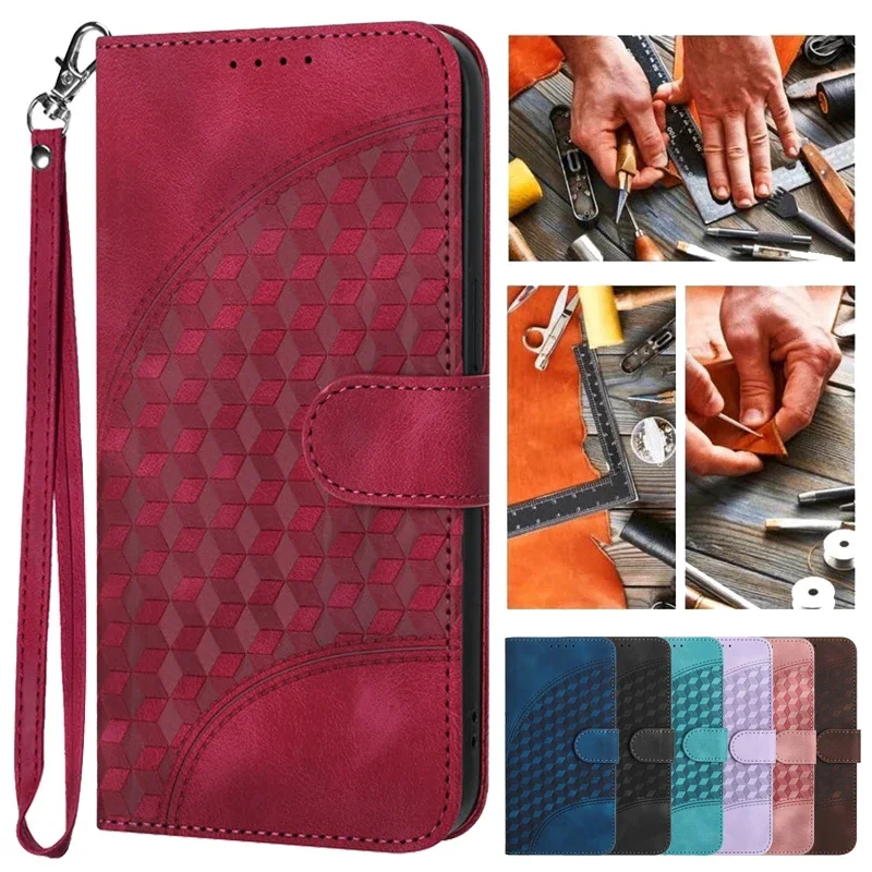 Ромбовидный цветочный кожаный флип-кошелек для VIVO V30 Pro V29E V29 Lite V27E V27 Чехол T2 4G