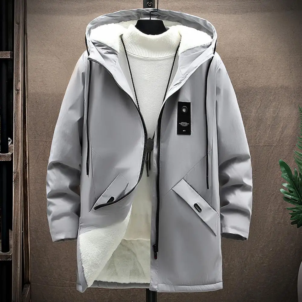 Chic Men Winter Coat Slim Long Coat Hooded Young Style Men Winter Coat  Keep Warm