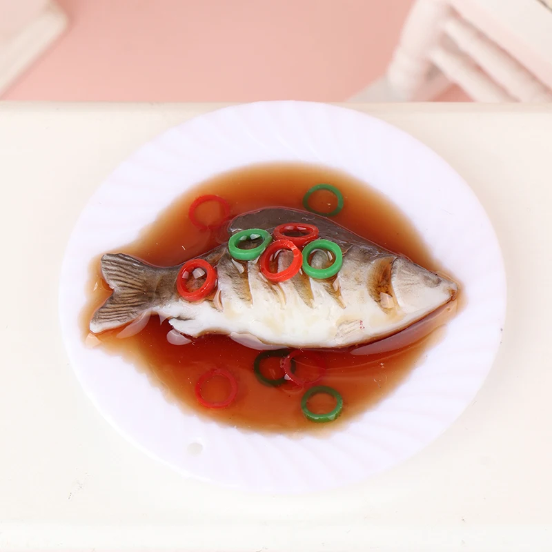 

1:12 Dollhouse Miniature Braised Fish Chinese Cuisine Model Kitchen Food Accessories For Doll House Decor Kids Pretend Play Toys