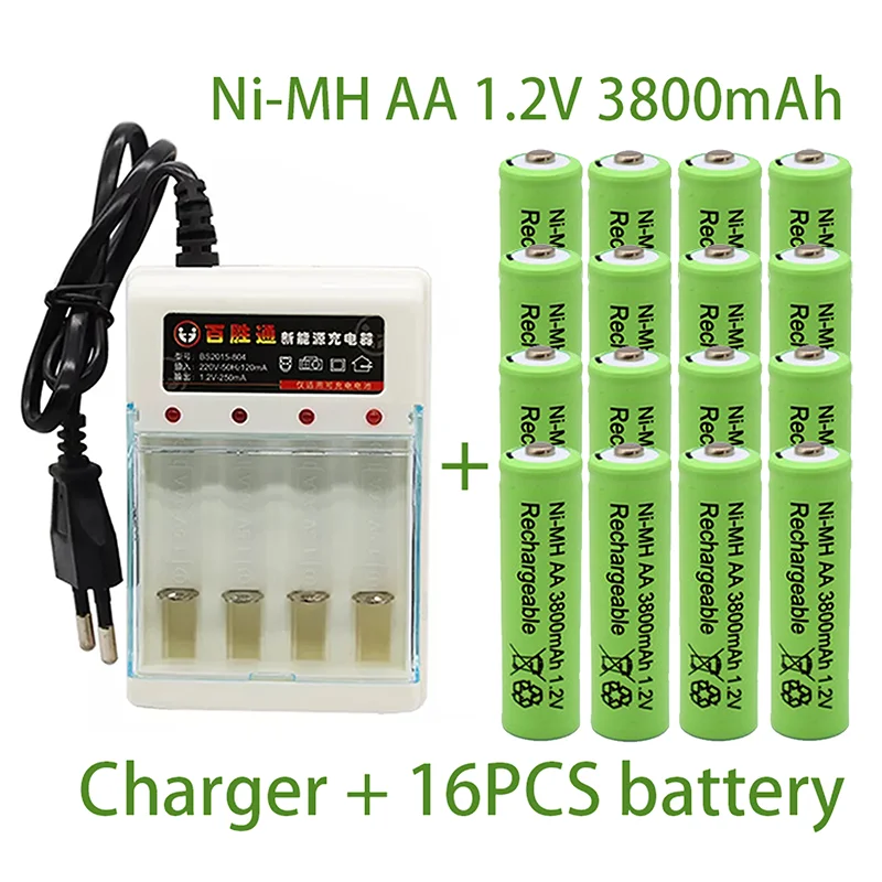

1.2V AA 3800mAh NiMH Rechargeable Battery with Charger for Cordless Telephone Digital Camera Player Shaver LED Remote Control