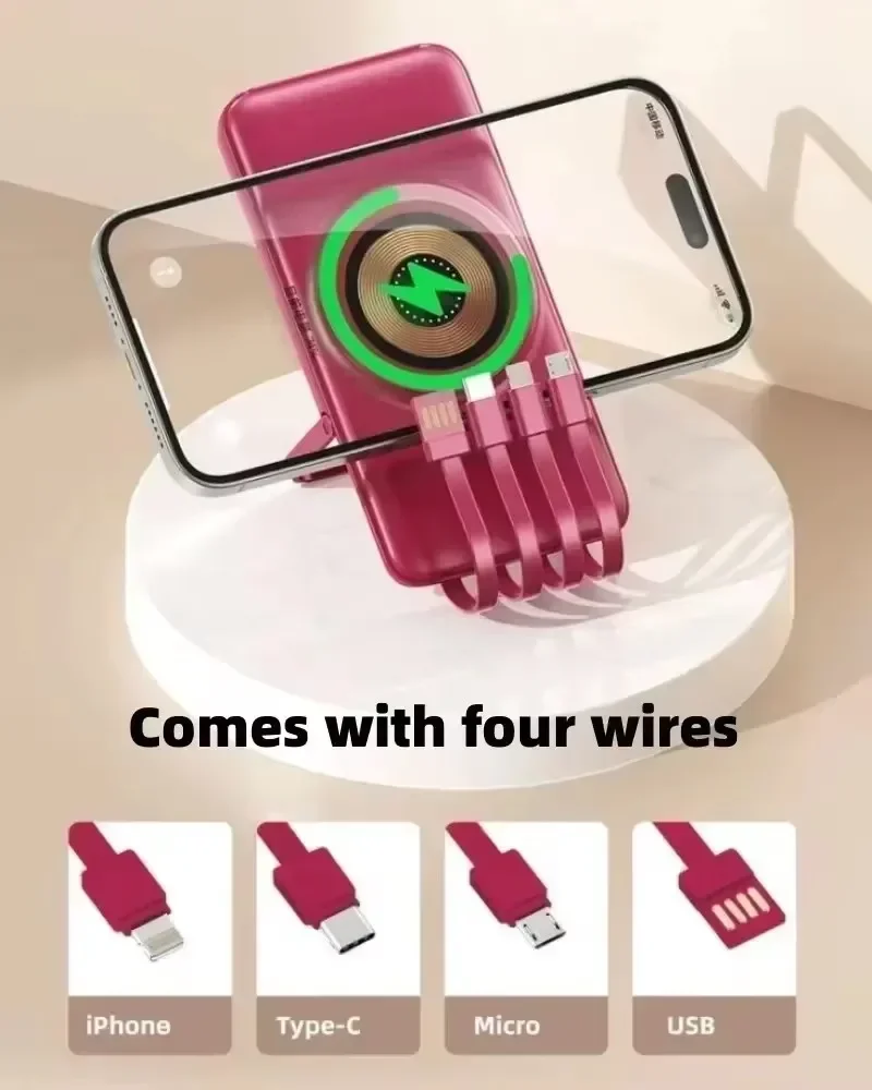 Фото Wireless Power Bank 200000mAh, Fast Magnetic Suction, Portable, Built-in Cable, Three in One Durable Mobile Power Supply №5