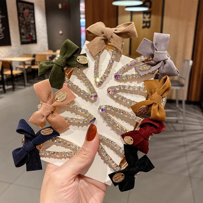 

Fashion Bowknot Rhinestone Clips Barrettes Crystal Hair Clip Hairpins For Women Girls Alloy Hair Accessories