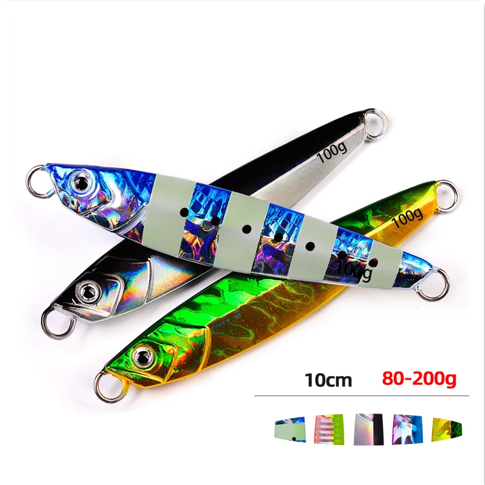 

NEW 2022 Large 1pcs 80g 100g 200g Seafishing jigging lure fast speed jig casting metal jig salewater luminous fishing jig bait