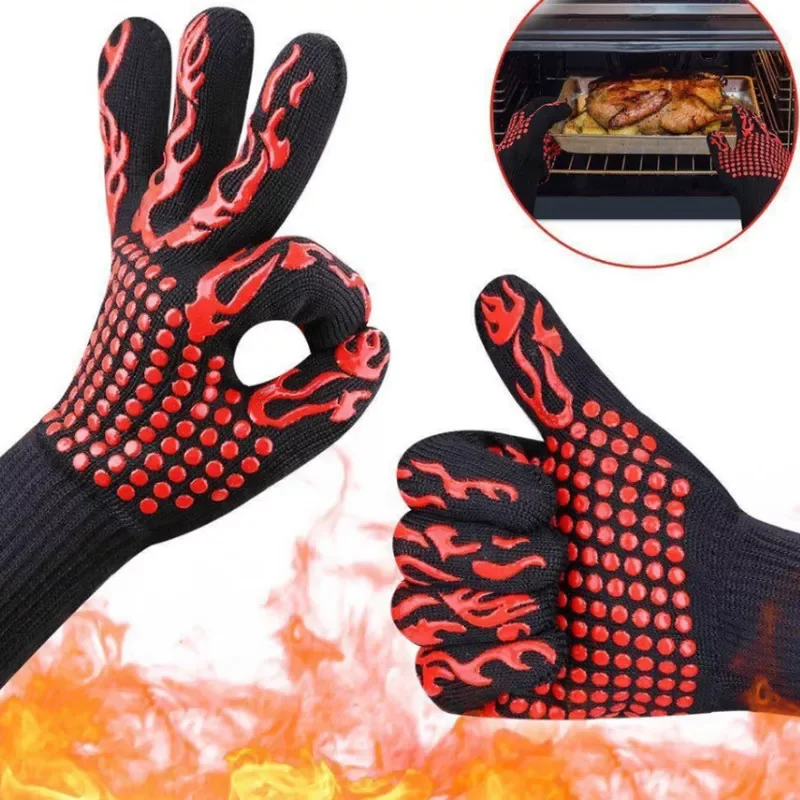 

New in Pair BBQ Grill Gloves Heat Resistant Gloves Silicone Non-Slip Cooking Baking Barbecue Oven Gloves Fireproof BBQ Accessor