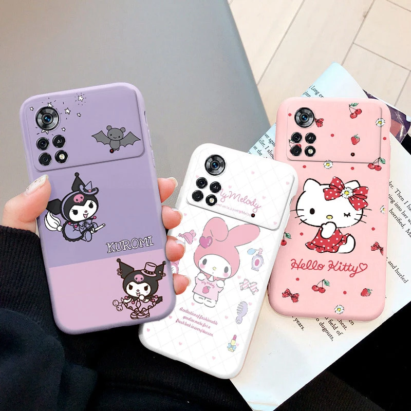 Милый мультяшный чехол для телефона Sanrio kuromi Xiaomi POCO M4 Pro 4G искусственная кожа