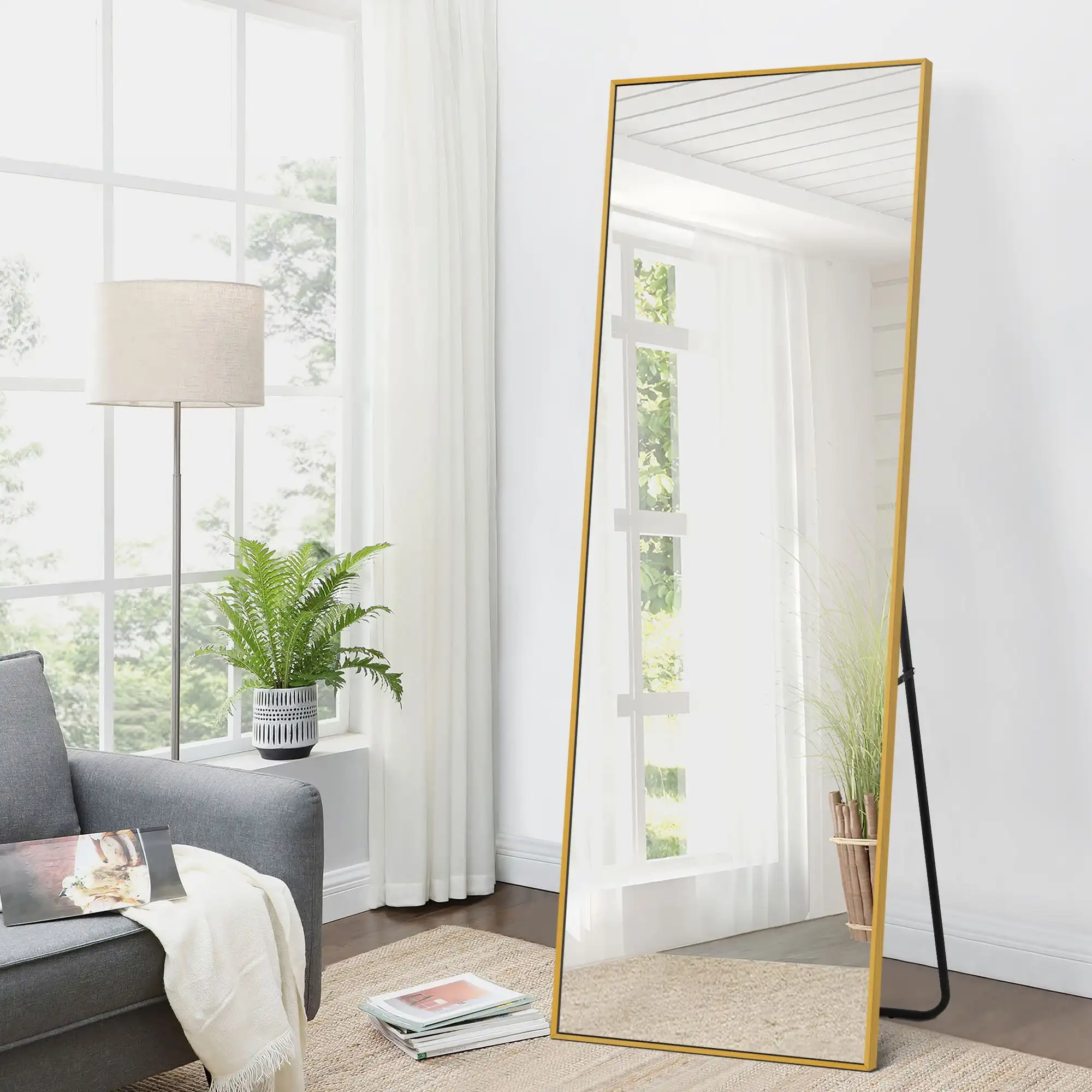 

65"x22" Modern Home Decor Rectangle Full Length Mirror with Bracket,Gold