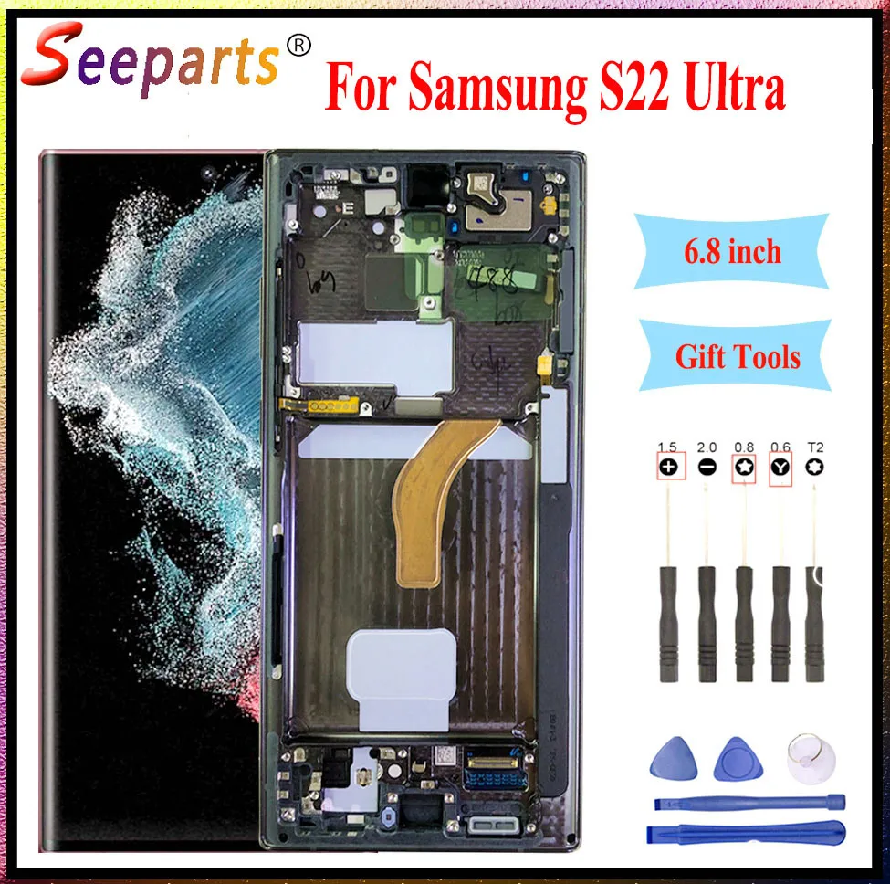 

6.8'' For Samsung Galaxy S22 Ultra LCD Display Touch Screen Digitizer Assembly SM-S908B SM-S908B/DS For Samsung S22 Ultra Screen