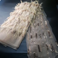 2021bridal dress hig end quality luxury cassic lace elegant wedding fabric feathers embroidery tulle fabric nn675 c