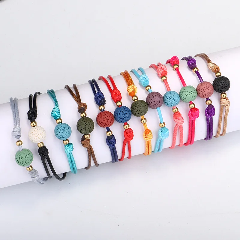 

Handmade Natural Stone Bracelets Colorful Lava Stone Beads Charm Rope Wrap Bracelet Women Friends Jewelry