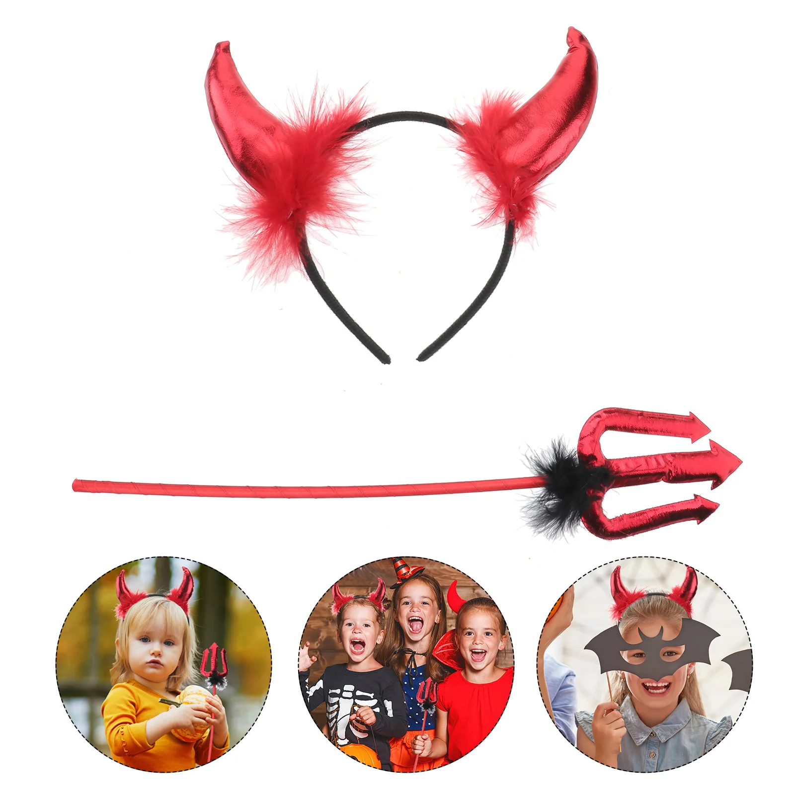 

Devilheadband Horns Costume Pitchfork Trident Set Accessoriesfork Decor Decorations Accessory Hornheadbands Cosplay Red Hair