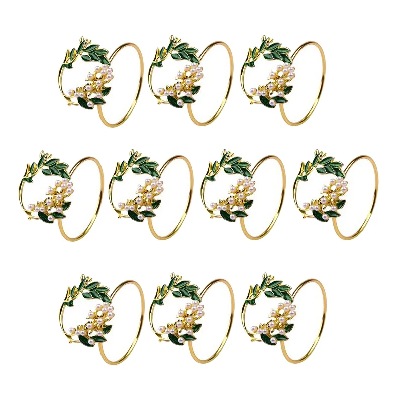 

Napkin Ring Golden Pearl Flower Napkin Rings Set Of 10 Metal Napkin Holder For Wedding Party Dinner Table Decoration